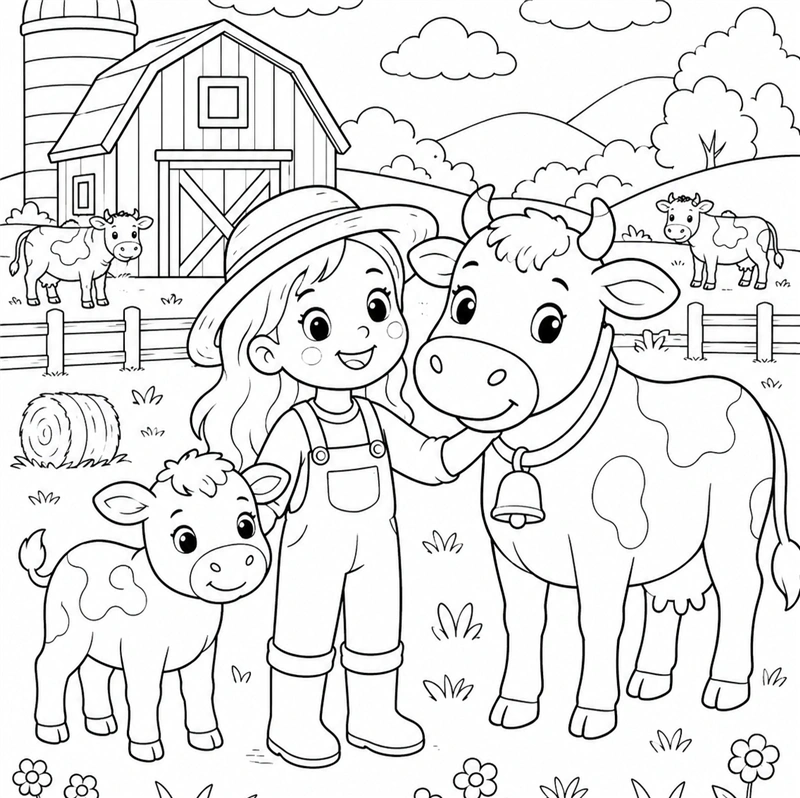 Farm coloring page generated by a basic AI chatbot