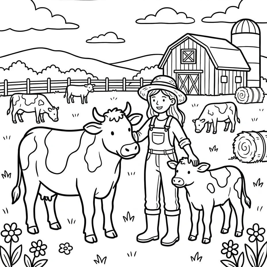 Crisp farm coloring page generated with Magicpaint